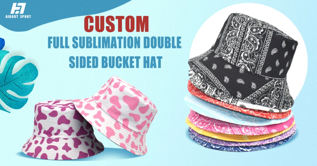 Aibort Wholesale Customized Personalized Double-Sided Design Adult and Kids Embroidered Sublimation Bucket Hat with Own Logo