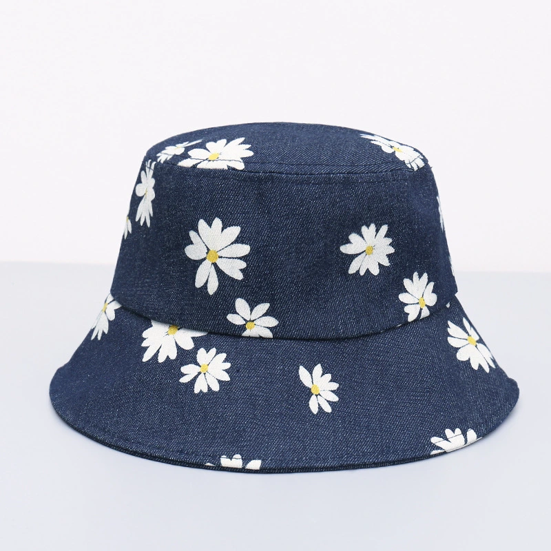 Denim Print Daisy Bucket Hat Customized with Your Logo