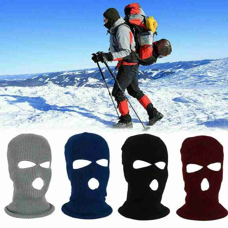 Hot Sale Winter Warm Cycling Hat Ski Mask with Custom Logo Embroidery Three-Hole Knitted Hats