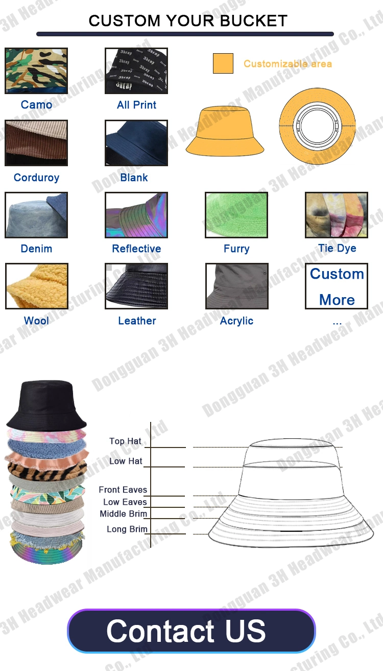 Wholesale Plain Unisex Folding Vintage Nylon Fisherman Custom Washed Denim Bucket Hats