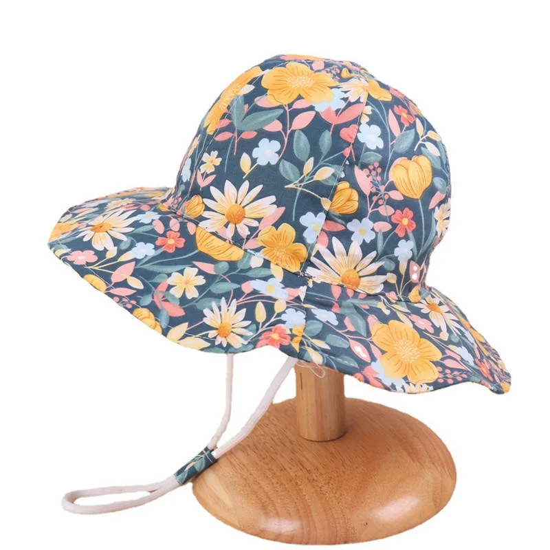 Summer Kids Sun Hat Cartoon Animal Printed Wide Brim Children Girls Boys Bucket Hat Cap