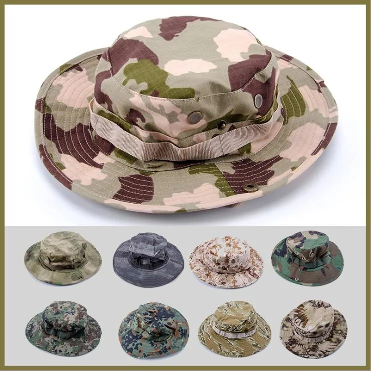 Outdoor Summer Wide Brim Boonie Hat Military Camo Sun Cap