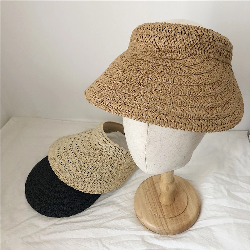 Wholesale Summer Custom Logo Beach Paper Straw Visor Women&prime;s Sun Protection Hat