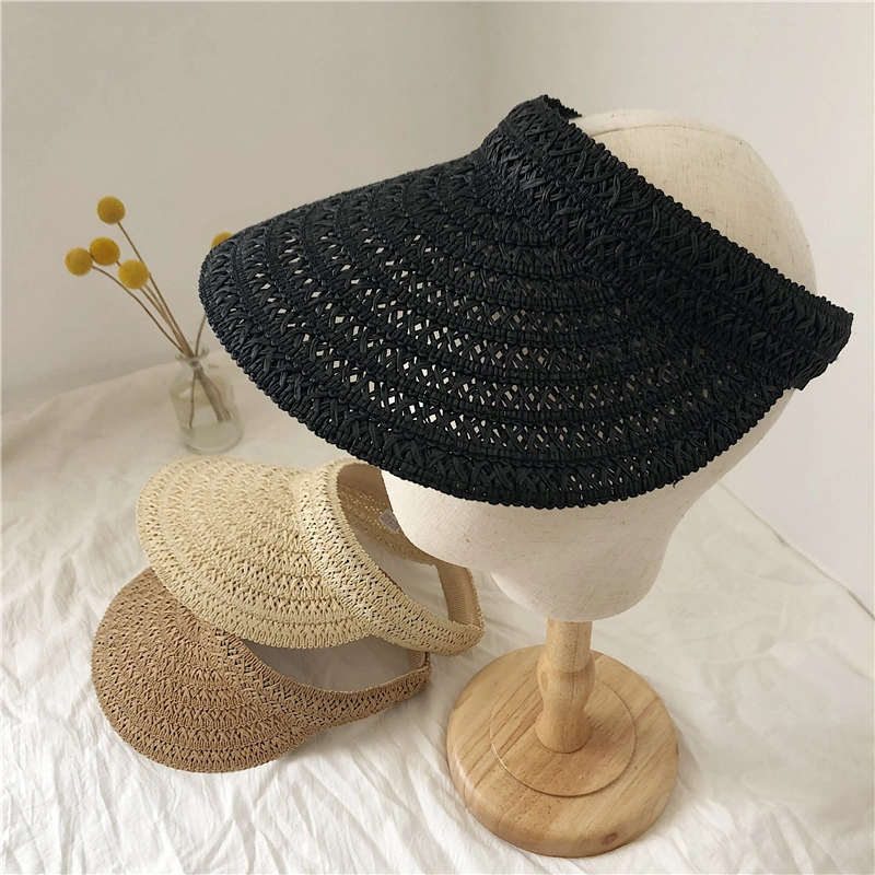 Wholesale Summer Custom Logo Beach Paper Straw Visor Women&prime;s Sun Protection Hat