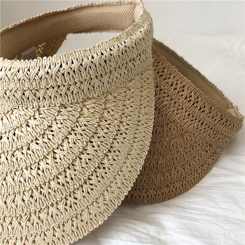 Wholesale Summer Custom Logo Beach Paper Straw Visor Women&prime;s Sun Protection Hat