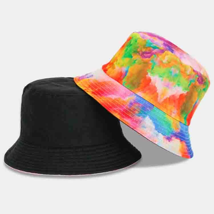 Custom Logo Unisex Fisherman Caps Wholesale Tie Dye Reversible Bucket Hat