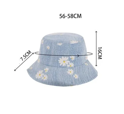 Denim Print Daisy Bucket Hat Customized with Your Logo