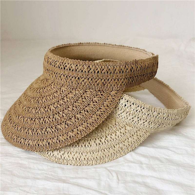 Wholesale Summer Custom Logo Beach Paper Straw Visor Women&prime;s Sun Protection Hat