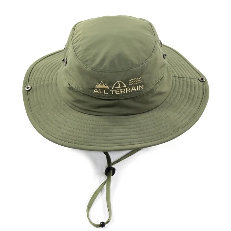 High Quality Vented Outdoor Boonie Waterproof Hat Custom Rubber Patch Bucket Hat with Removable String