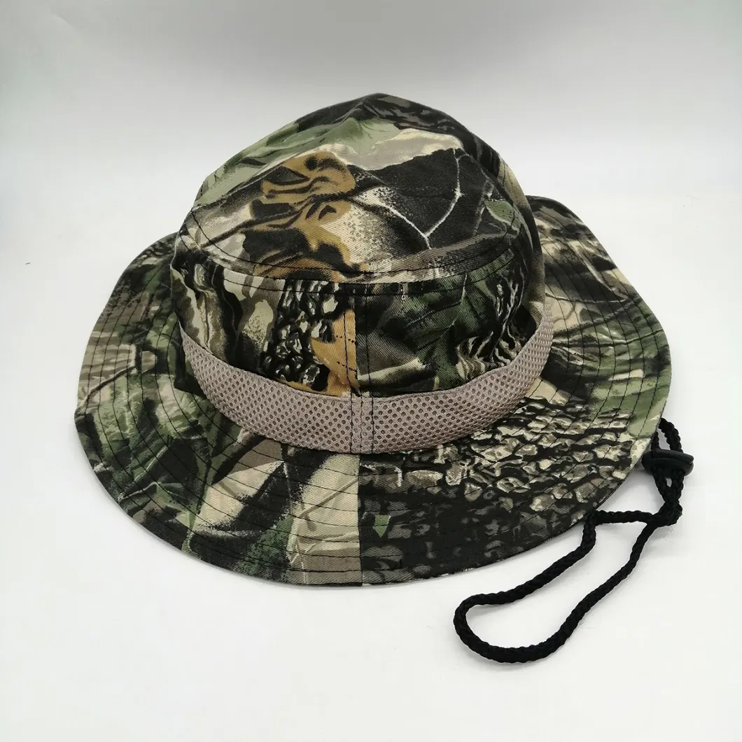 Camo Bucket Hats Summer Camping Hunting Travel Beach Sun Hat Outdoor Cap Unisex Fisherman Bucket Hat with String