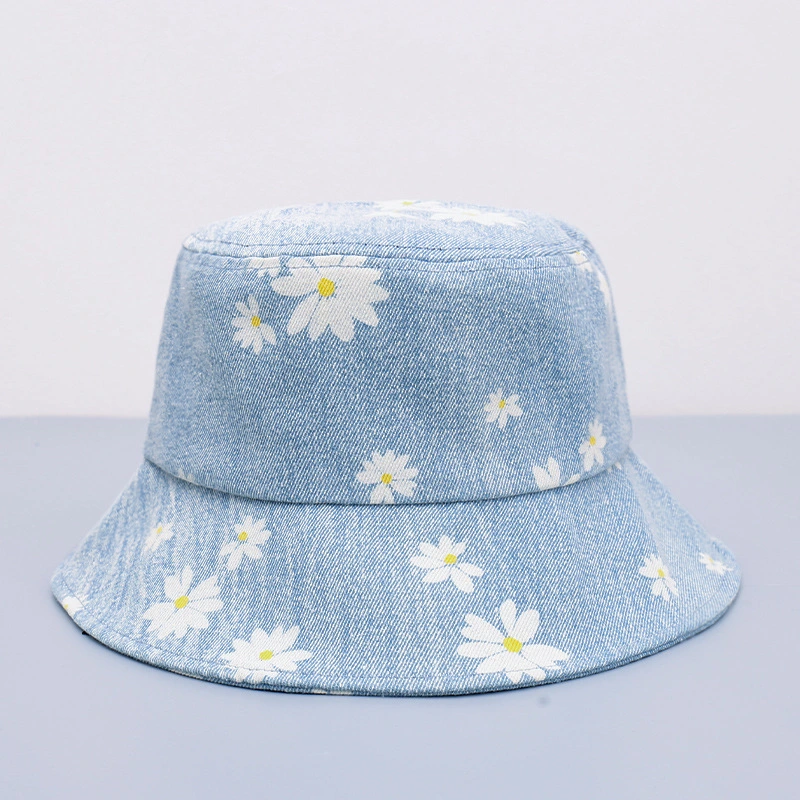 Denim Print Daisy Bucket Hat Customized with Your Logo