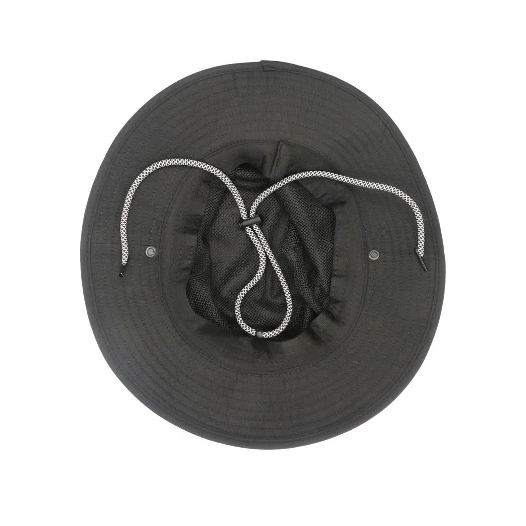 High Quality Vented Outdoor Boonie Waterproof Hat Custom Rubber Patch Bucket Hat with Removable String