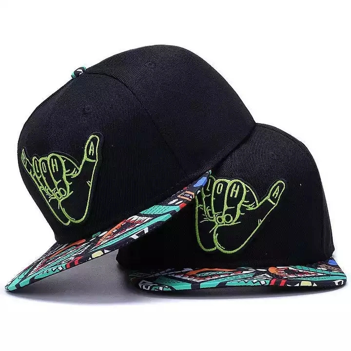 Factory Custom Flat Brim Printed Cap Snap Back Hats 3D Embroidery Black Snapback Cap