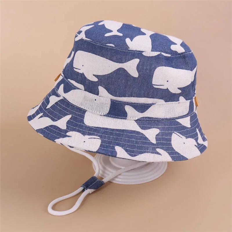 Summer Kids Sun Hat Cartoon Animal Printed Wide Brim Children Girls Boys Bucket Hat Cap