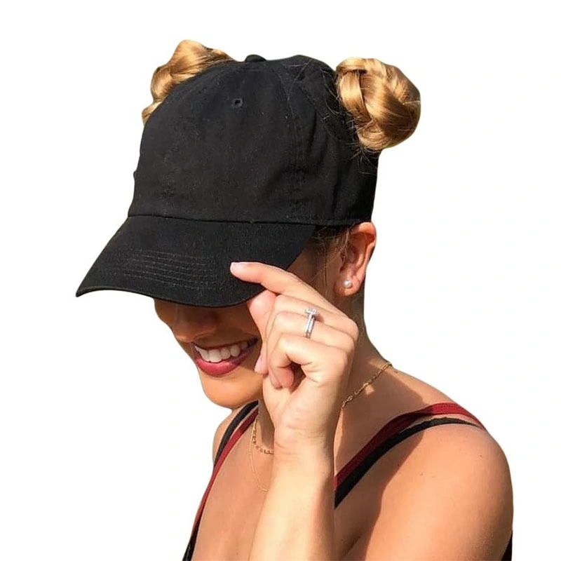 Curved Visor Female Cotton New Sun Hat for Summer Plain Casual Sports Cap Ponytail Baseball Cap