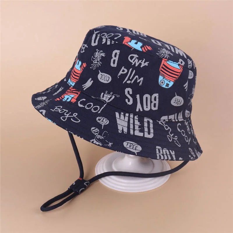 Summer Kids Sun Hat Cartoon Animal Printed Wide Brim Children Girls Boys Bucket Hat Cap