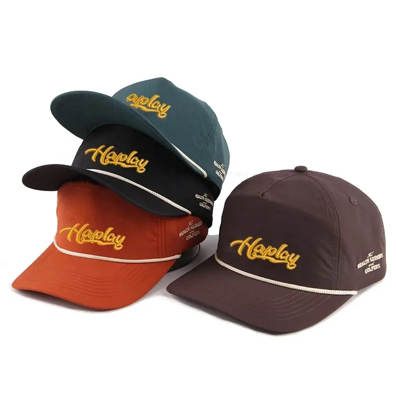 5 Panel 3D Embroidery Logo Golf Sports Baseball Cap Snapback Rope Hat