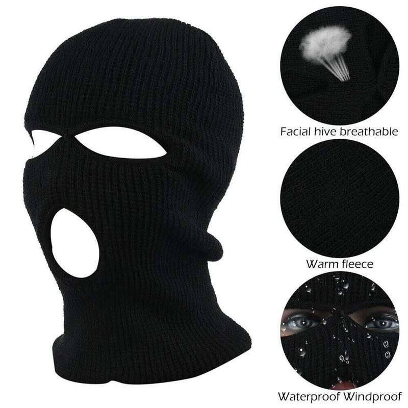 Hot Sale Winter Warm Cycling Hat Ski Mask with Custom Logo Embroidery Three-Hole Knitted Hats