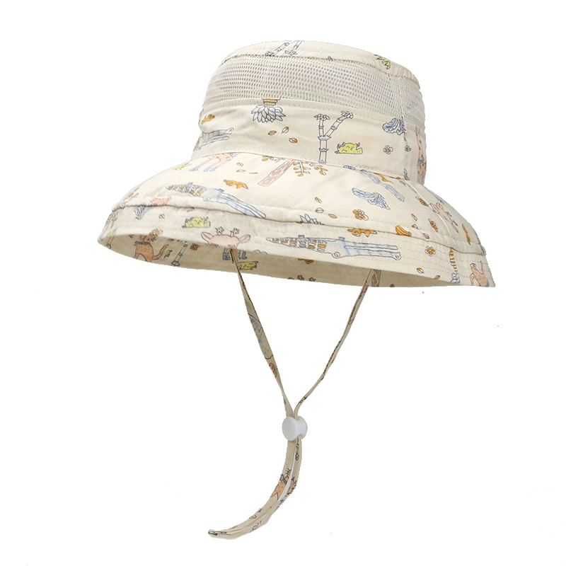 Upf50+ Colorful Pattern Printing Mesh Large Brim Kids Bucket Hats