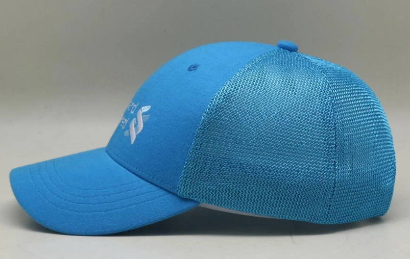 CVC Cotton Blue Baseball Cap with Elastic Rope Mesh