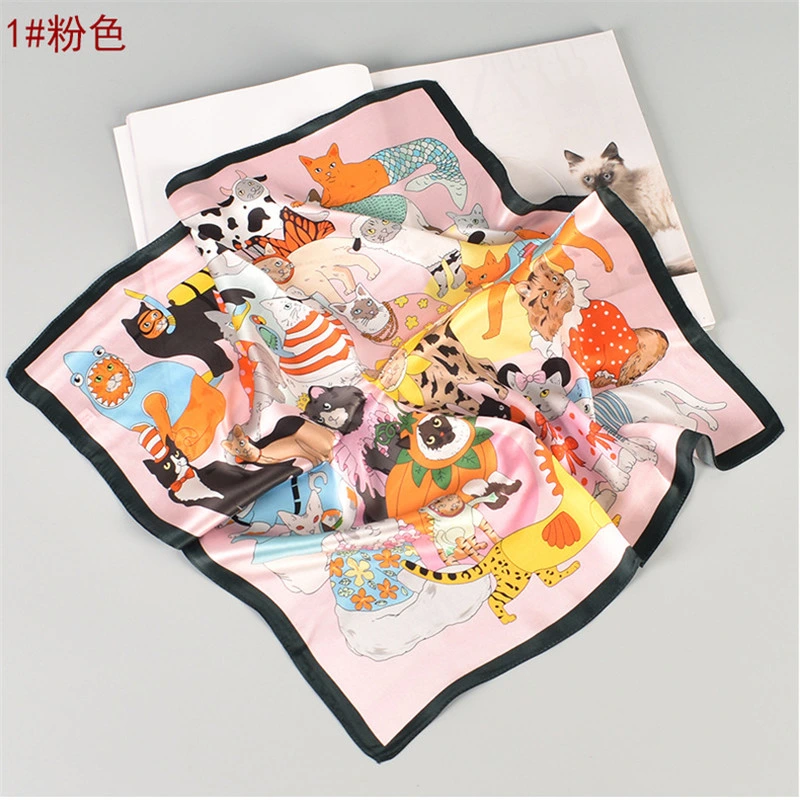 100% Silk High Quality Cartoon Printed Head Scarf in Stock