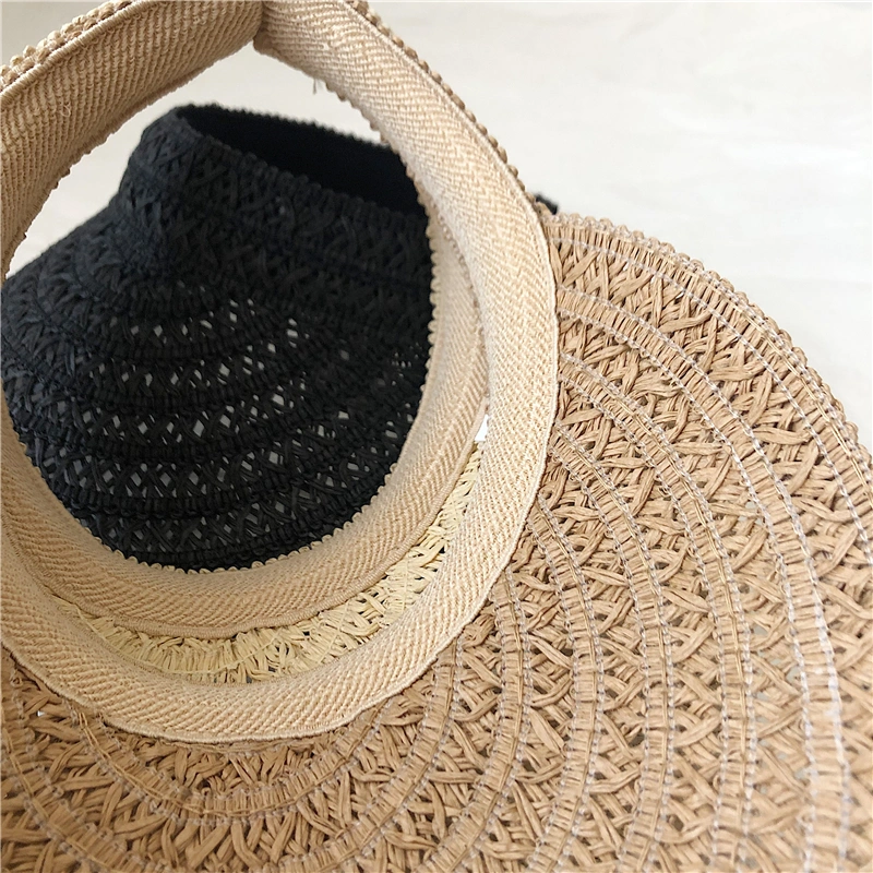 Wholesale Summer Custom Logo Beach Paper Straw Visor Women&prime;s Sun Protection Hat