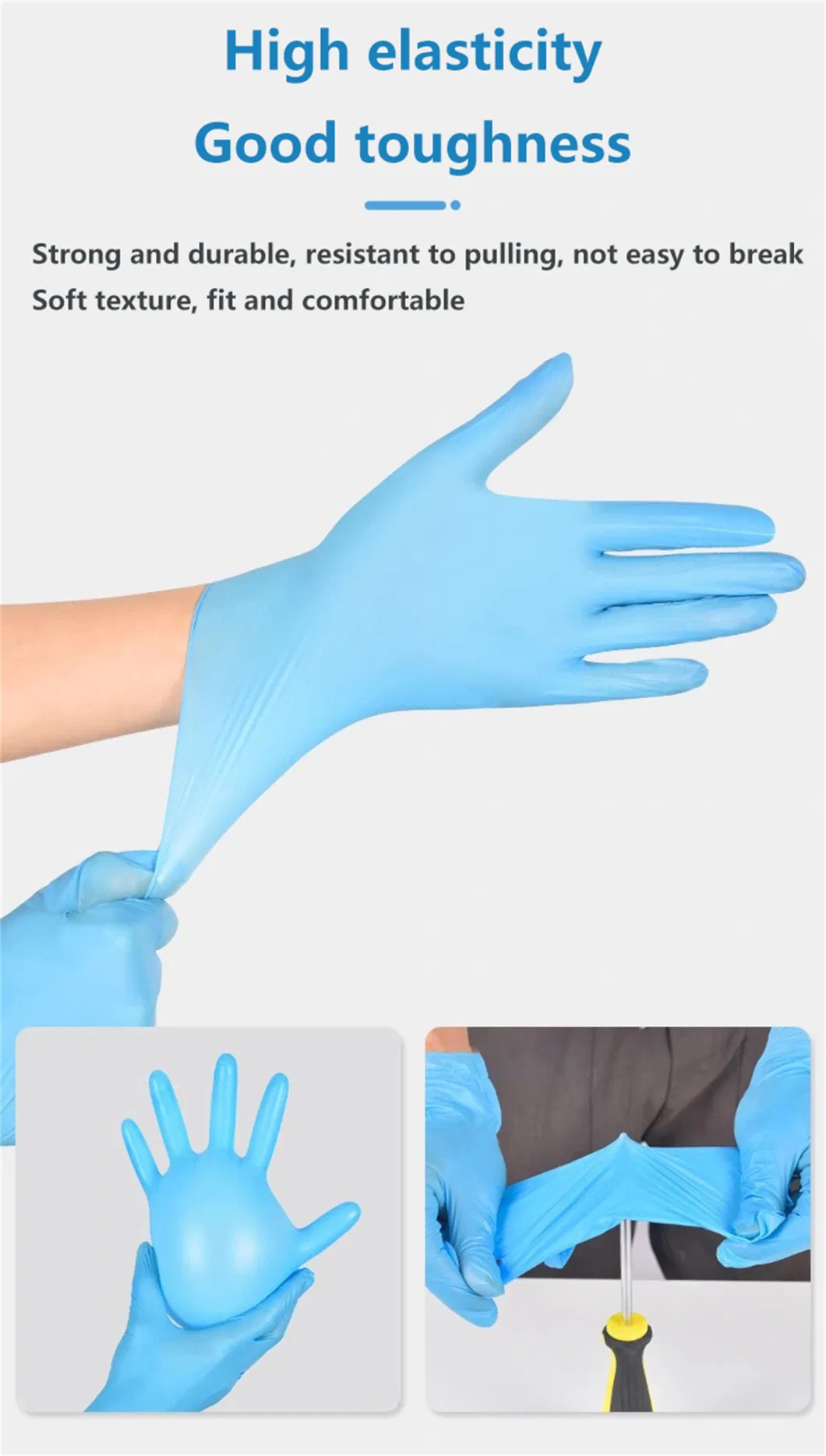 Blended Nitrile Gloves Safety Examination Gloves Blue Dental Gloves