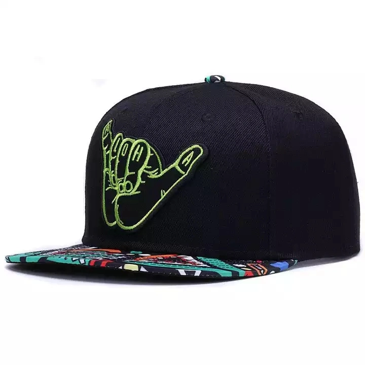 Factory Custom Flat Brim Printed Cap Snap Back Hats 3D Embroidery Black Snapback Cap