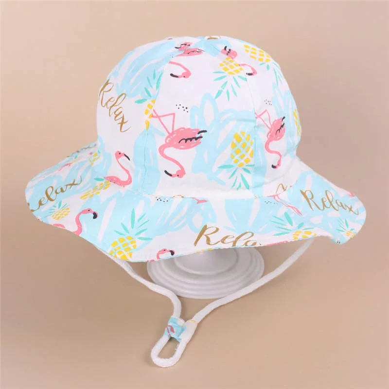 Summer Kids Sun Hat Cartoon Animal Printed Wide Brim Children Girls Boys Bucket Hat Cap