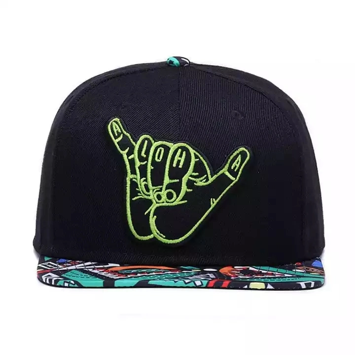 Factory Custom Flat Brim Printed Cap Snap Back Hats 3D Embroidery Black Snapback Cap