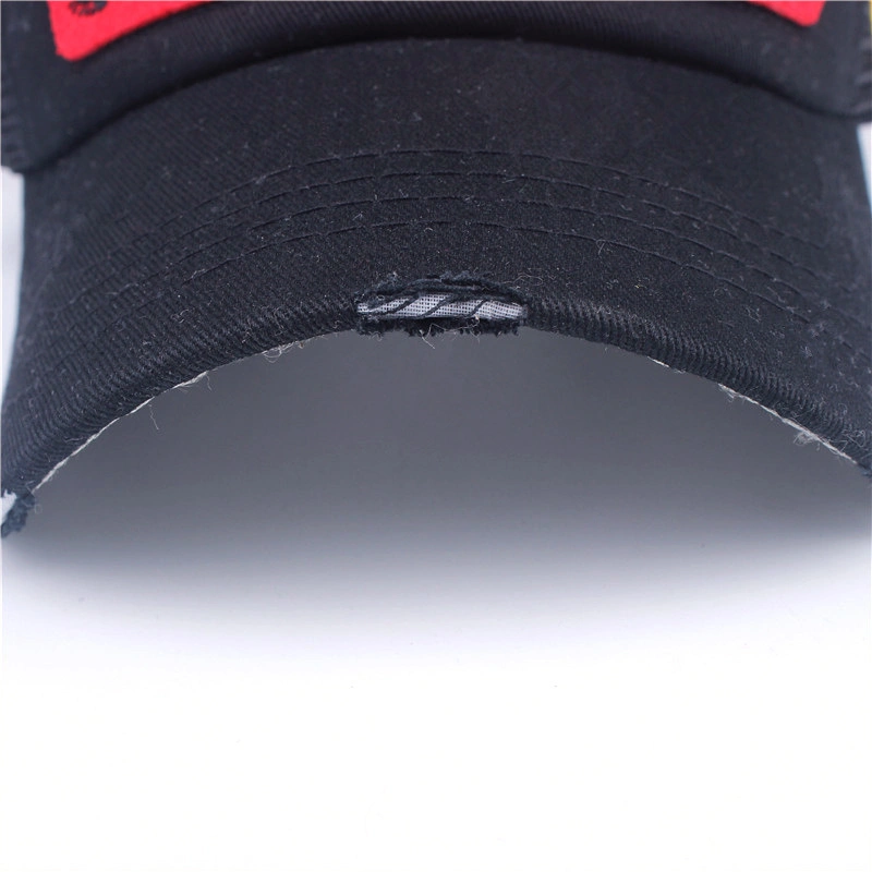 Wholesale OEM 5 Panel Black Structured Custom Logo Embroidered Cotton Outdoor Sport Trucker Hat