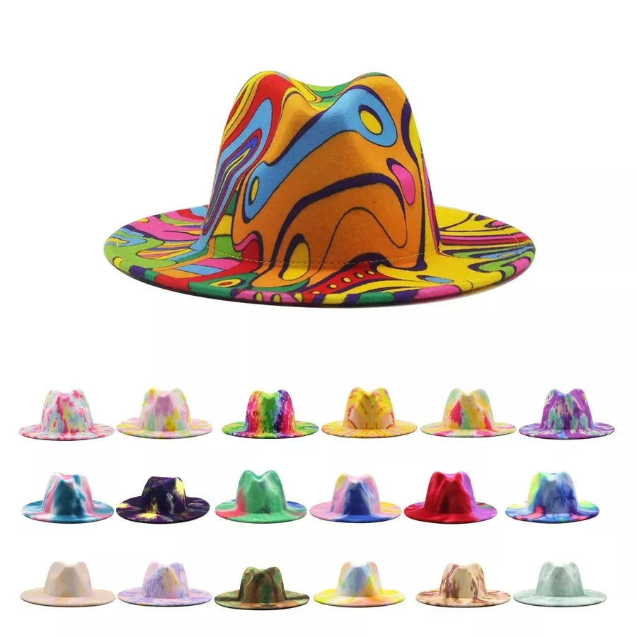 Tie Dye Halloween Unisex Wide Brim Winter Four Season Two Tone Felt Style 8 Bucket Hat