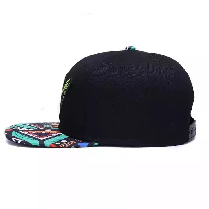 Factory Custom Flat Brim Printed Cap Snap Back Hats 3D Embroidery Black Snapback Cap