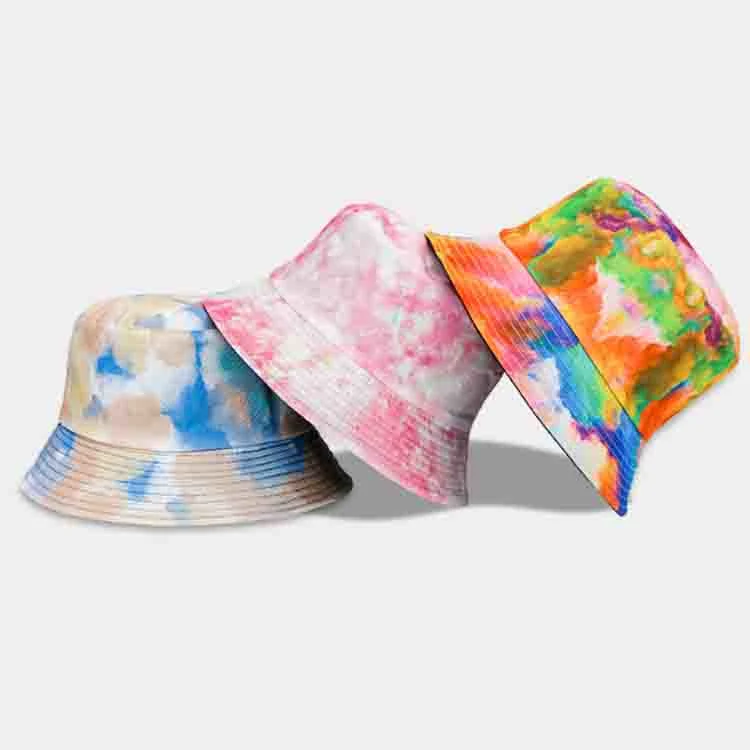 Custom Logo Unisex Fisherman Caps Wholesale Tie Dye Reversible Bucket Hat