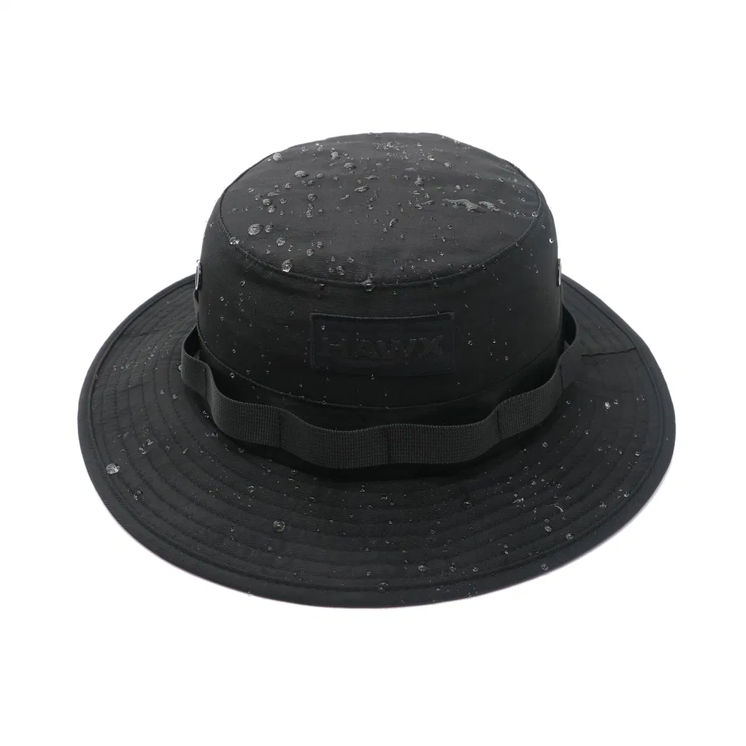 High Quality Vented Outdoor Boonie Waterproof Hat Custom Rubber Patch Bucket Hat with Removable String