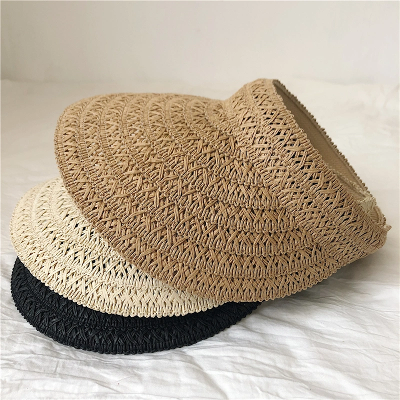 Wholesale Summer Custom Logo Beach Paper Straw Visor Women&prime;s Sun Protection Hat