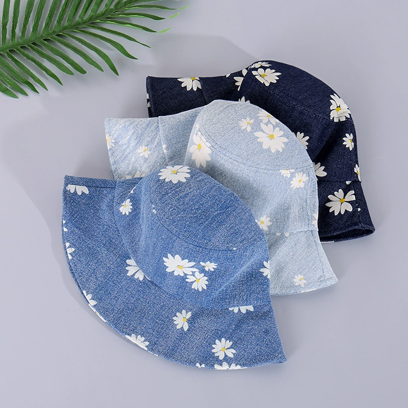 Denim Print Daisy Bucket Hat Customized with Your Logo