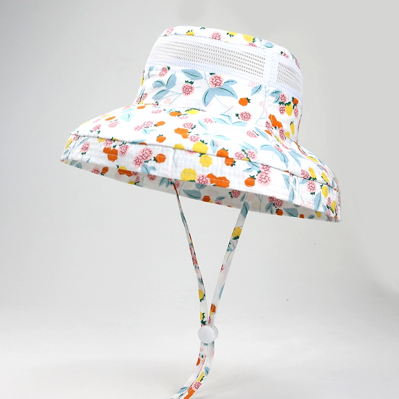 Upf50+ Colorful Pattern Printing Mesh Large Brim Kids Bucket Hats