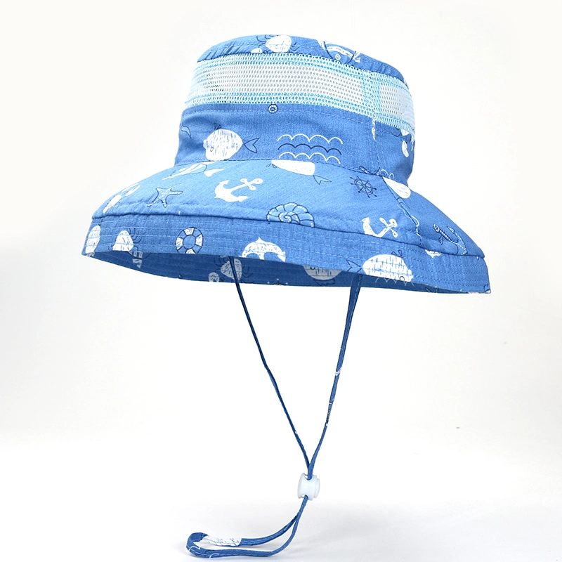 Upf50+ Colorful Pattern Printing Mesh Large Brim Kids Bucket Hats