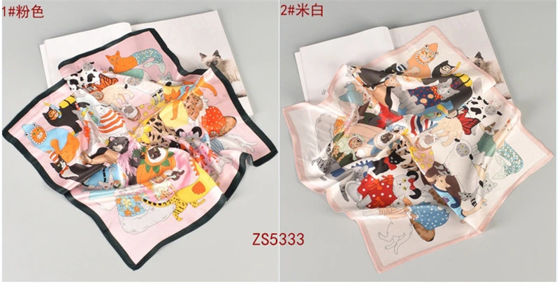 100% Silk High Quality Cartoon Printed Head Scarf in Stock