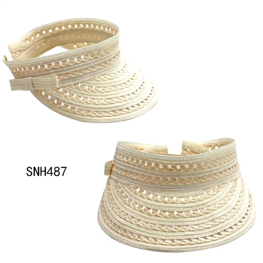 Wholesale Summer Custom Logo Beach Paper Straw Visor Women&prime;s Sun Protection Hat