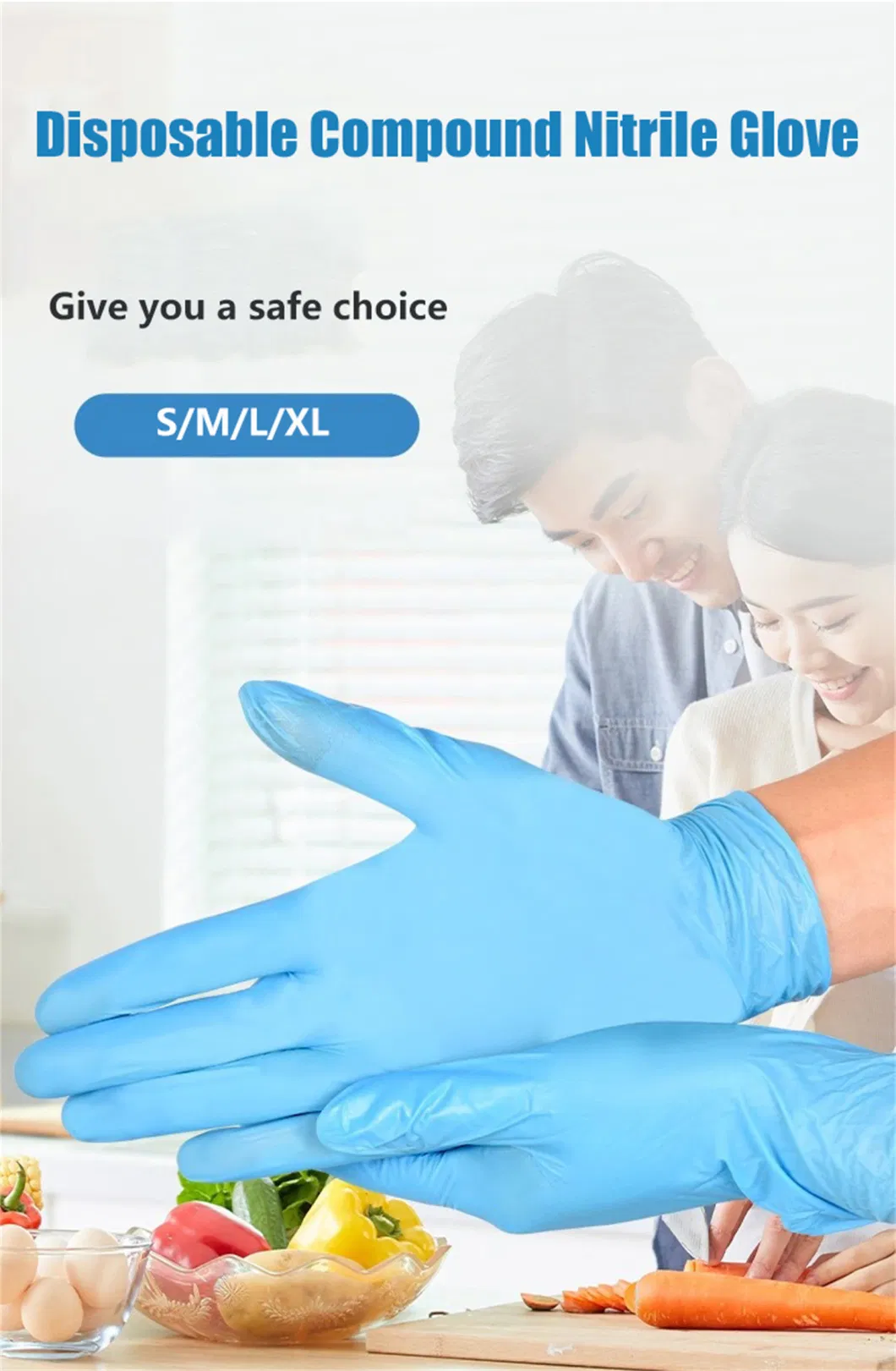 Blended Nitrile Gloves Safety Examination Gloves Blue Dental Gloves