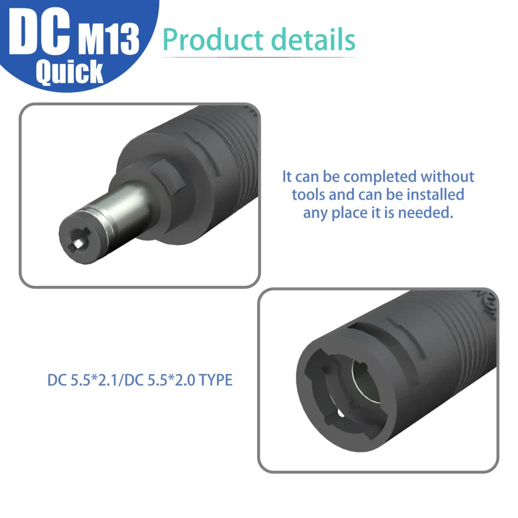 Aohua Quick Connector M13 5.5*2.1 5.5*2.5mm Type Male Female Plug/Socket with 20AWG Cable for Car/Camera Video&Audio/LED Connector