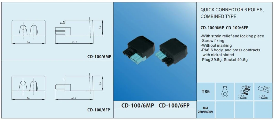 3 Poles Gst Connector Male Free End Connection Cable Length by Customized