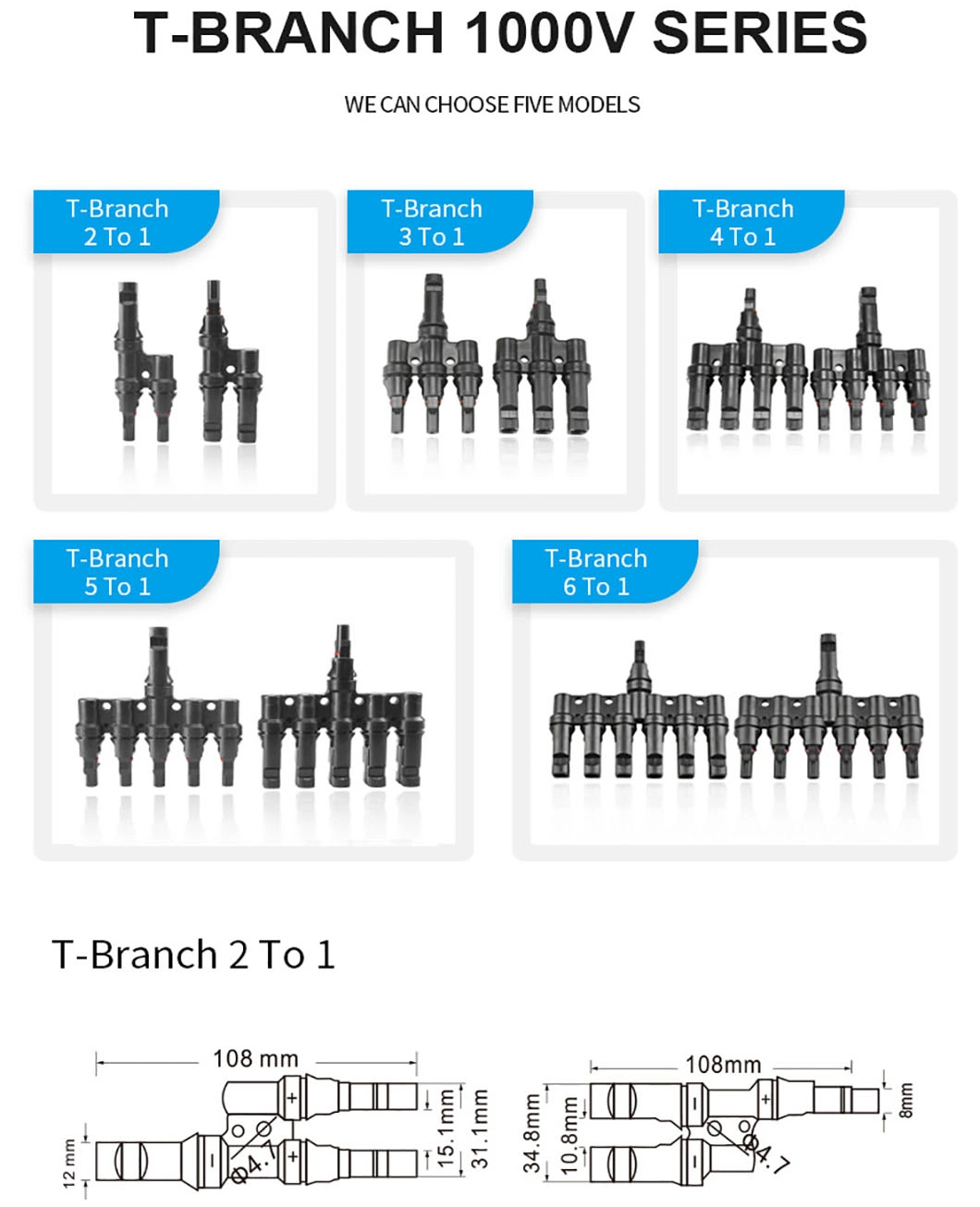 Good Quality 1000V DC PV004-T2 2 to 1 Solar Power Connector in Stock