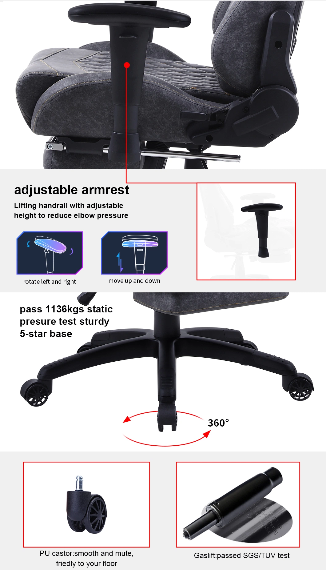 E-Commerce Hot Sale E-Sport Ergonomic PC Gaming Swivel Reclining Chair with Free Sample and Metal Legs