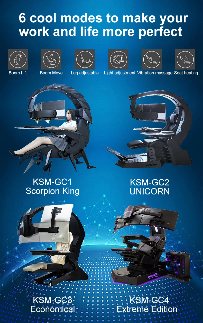 Ksm-Gcn2 Ergonomic Excellence Cockpit Gaming and Office Chair Computer Reclining Cockpit Gaming Chair with Modern Swivel Support 2 Monitors