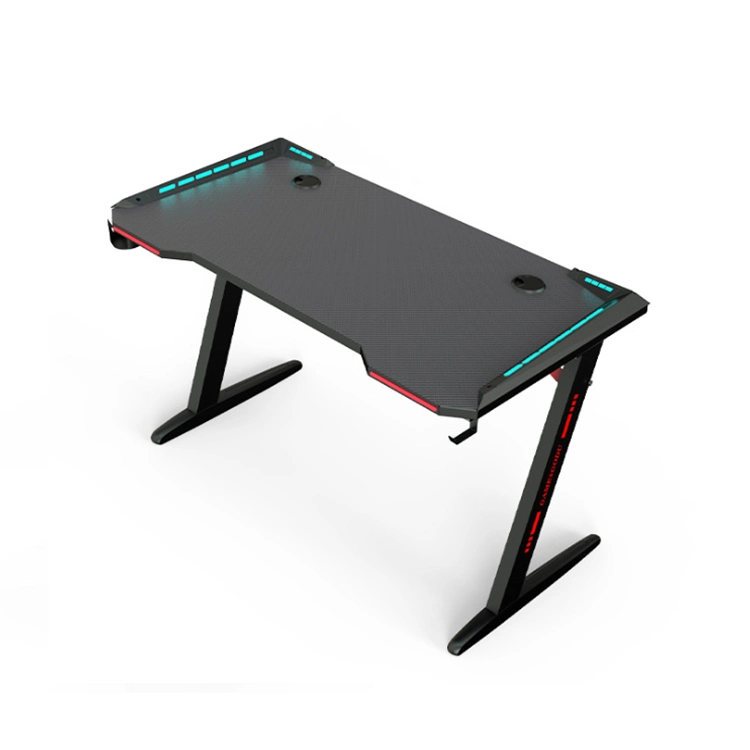 Ergonomic Gaming Desk Scratch-Resistant Bamboo Fiber Tabletop RGB LED Lights Large Gaming Workstation