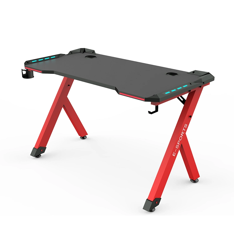 Ergonomic Gaming Desk Scratch-Resistant Bamboo Fiber Tabletop RGB LED Lights Large Gaming Workstation