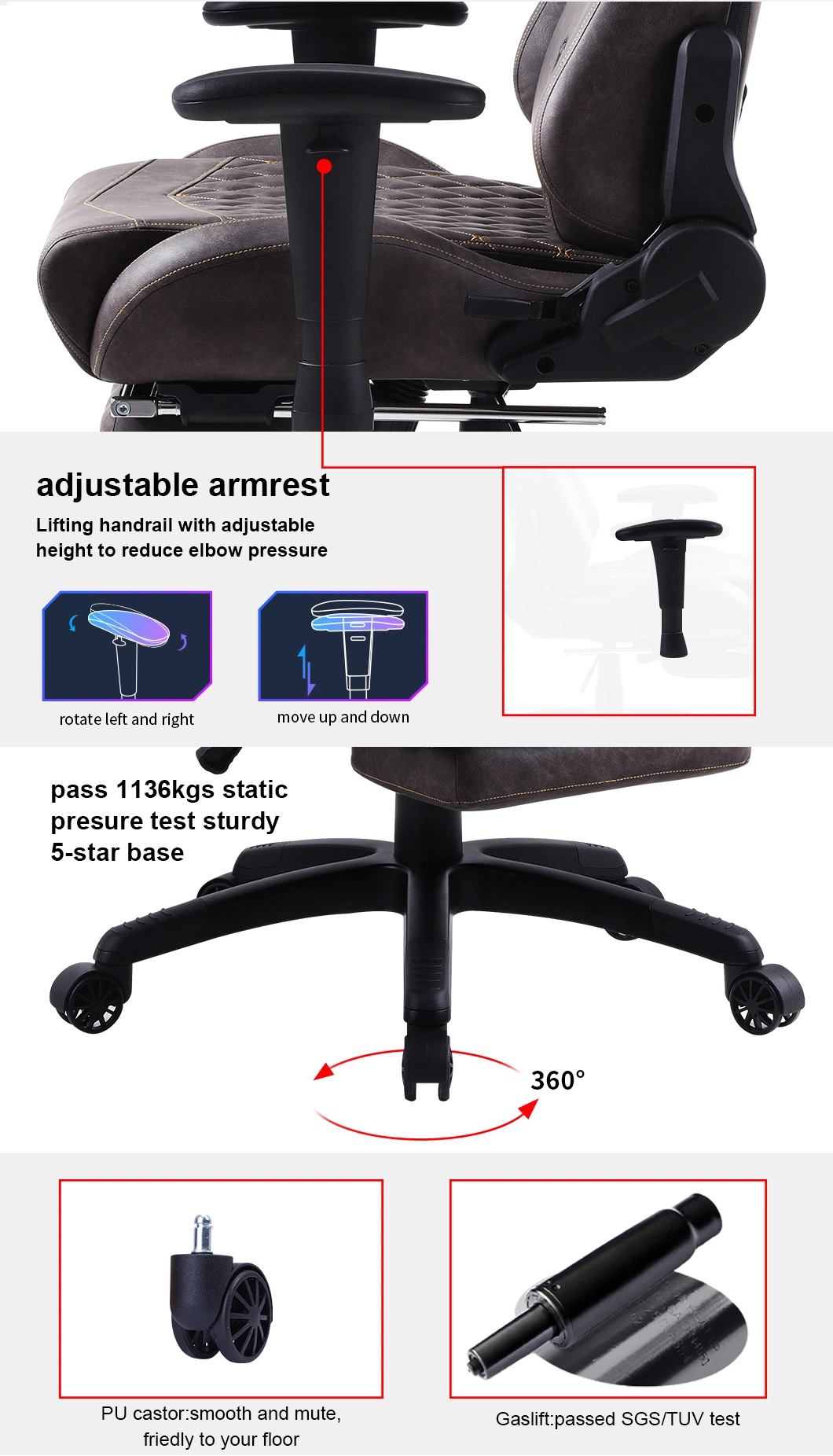 China Manufacturer Adjustable Armrest Ergonomic Swivel Computer Gaming Chair with Customized Logo